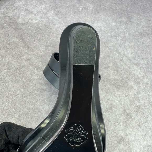 Alexander McQueen Black Leather Trompe L’oeil Wedge Strappy Sandals 8.5 - Picture 12 of 16